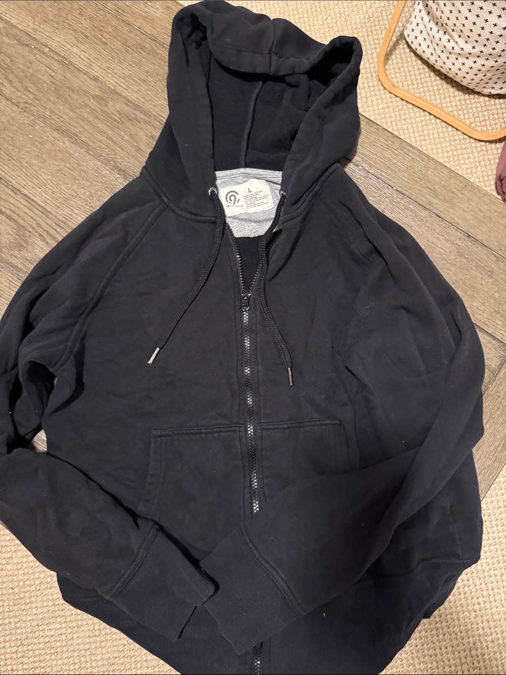 Champion Black Hoodie with Gray Interior Trim